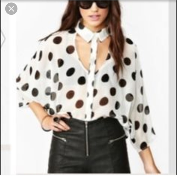 NASTY GAL polka dot cutout shirt